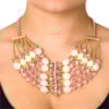 MAXI COLAR CRISTAIS PÉROLAS HASTE STRASS - ROSA