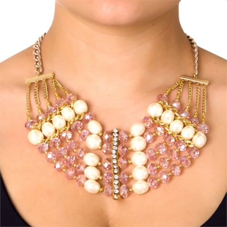 MAXI COLAR CRISTAIS PÉROLAS HASTE STRASS - ROSA