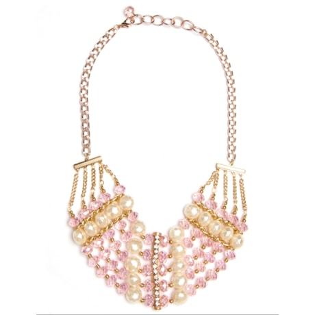 MAXI COLAR CRISTAIS PÉROLAS HASTE STRASS - ROSA