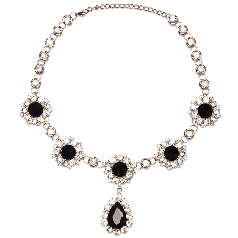 MAXICOLAR PRINCESA STRASS /PINGENTE GOTA - PRATA/PRETO