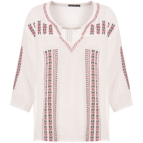MOÇA BONITA - BATA BORDADA A LINHA FRENTE E MANGA - OFF WHITE