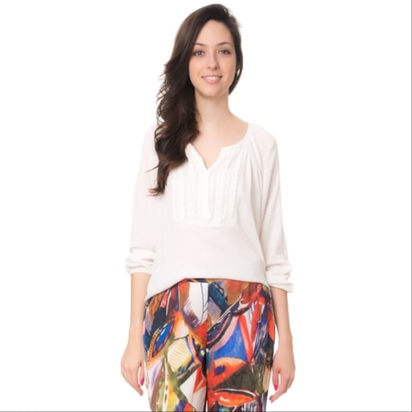 MOÇA BONITA - BATA CREPE COM RENDA DECOTE - OFF WHITE MOÇA BONITA - BATA CREPE COM RENDA DECOTE - OFF WHITE