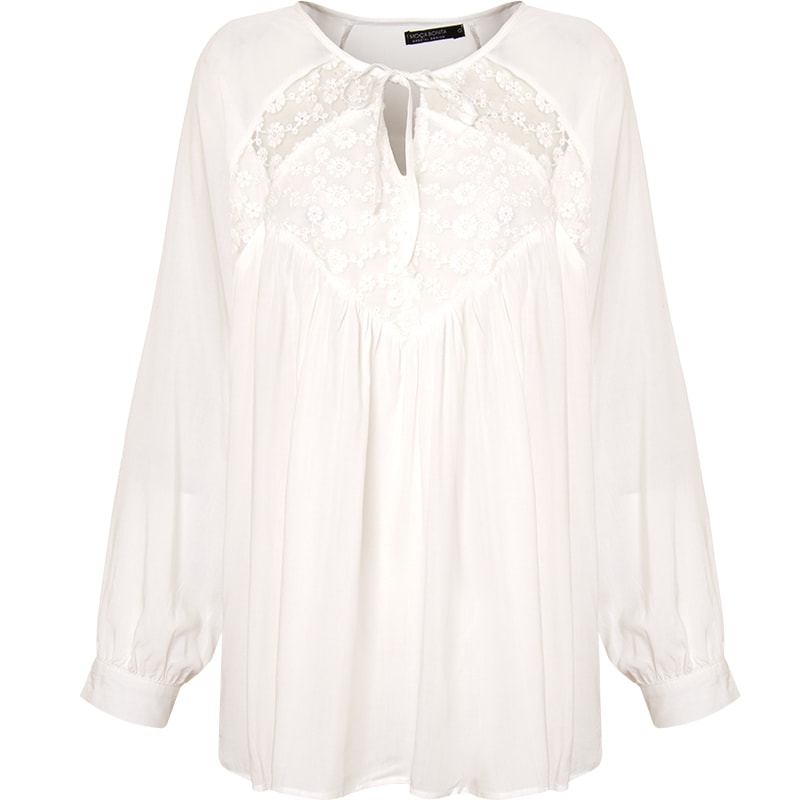 MOÇA BONITA -BATA EM VISCOSE M/L RENDA AMARRAÇÃO - BRANCO