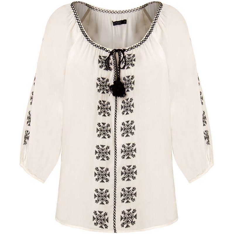 MOÇA BONITA - BATA EM VISCOSE PONTO CRUZ M3/4 - OFF WHITE