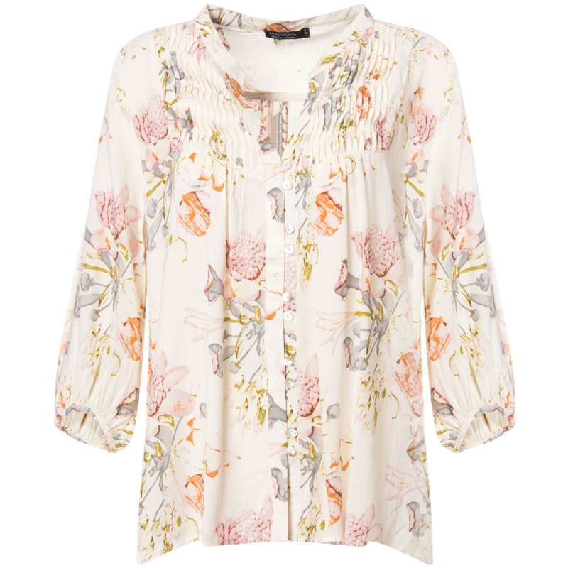 MOÇA BONITA - BATA FLORAL COM NERVURAS - CREME
