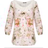MOÇA BONITA - BATA FLORAL DECOTE RENDA - OFF WHITE