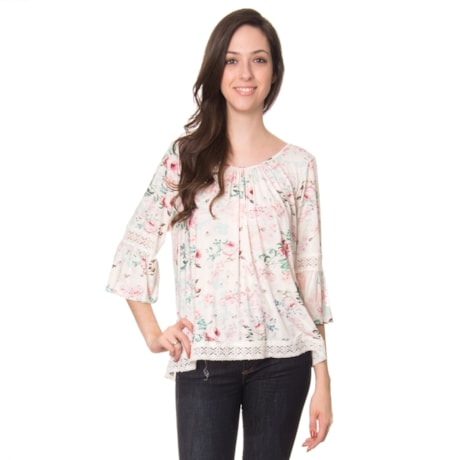 MOÇA BONITA - BATA MALHA FLORAL C/RENDA - OFF WHITE MOÇA BONITA - BATA MALHA FLORAL C/RENDA - OFF WHITE
