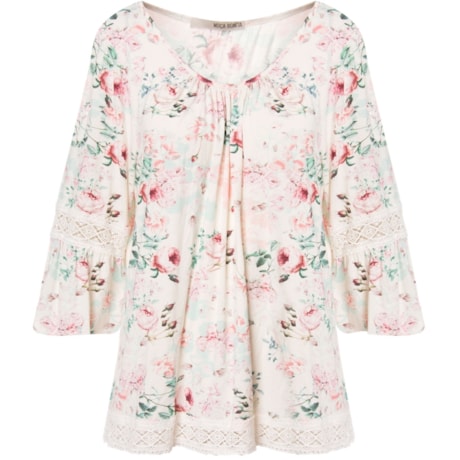 MOÇA BONITA - BATA MALHA FLORAL C/RENDA - OFF WHITE MOÇA BONITA - BATA MALHA FLORAL C/RENDA - OFF WHITE