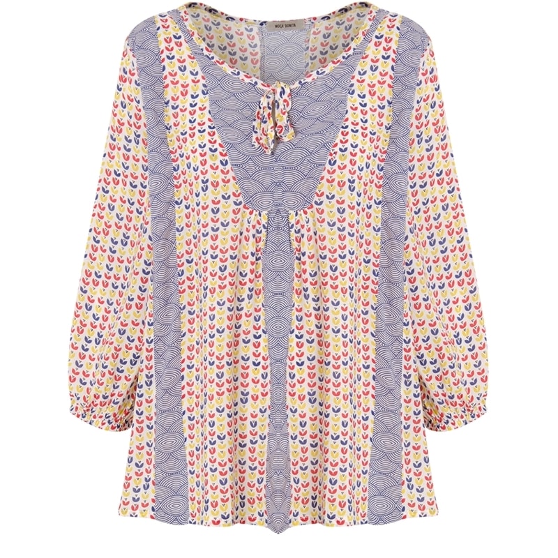 MOÇA BONITA -  BATA PATCHWORK M/L DEC. LAÇO - AZUL