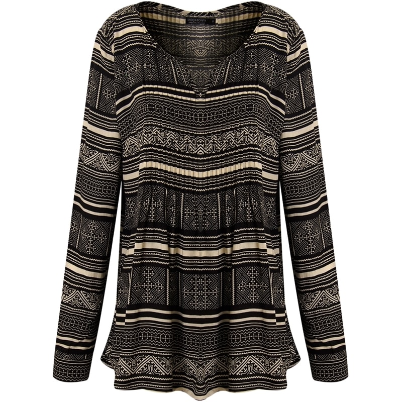 MOÇA BONITA - BLUSA EM VICOSE M/L ESTAMPA ETNICA - P&B