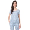 MOÇA BONITA - BLUSA ESTAMPADA COM RECORTES E BOLSO - AZUL