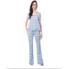 MOÇA BONITA - BLUSA ESTAMPADA COM RECORTES E BOLSO - AZUL