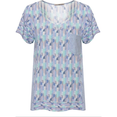 MOÇA BONITA - BLUSA ESTAMPADA COM RECORTES E BOLSO - AZUL MOÇA BONITA - BLUSA ESTAMPADA COM RECORTES E BOLSO - AZUL