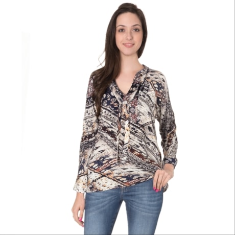 MOÇA BONITA - BLUSA ESTAMPADA GRAVATA UM BOLSO - AZUL