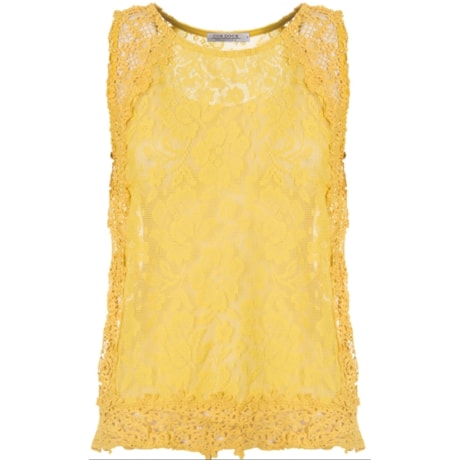 MOÇA BONITA - BLUSA SEM MANGA RENDA COM GUIPURE LATERAL E BARRA - AMARELO MOÇA BONITA - BLUSA SEM MANGA RENDA COM GUIPURE LATERAL E BARRA - AMARELO