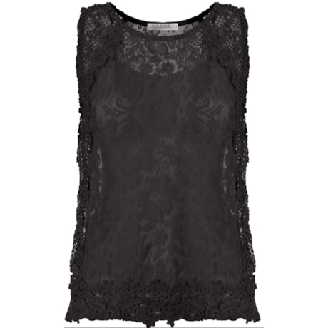 MOÇA BONITA - BLUSA SEM MANGA RENDA COM GUIPURE LATERAL E BARRA - PRETO MOÇA BONITA - BLUSA SEM MANGA RENDA COM GUIPURE LATERAL E BARRA - PRETO