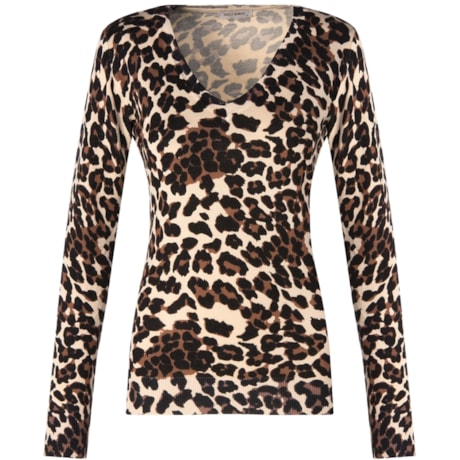 MOÇA BONITA - BLUSA TRICÔ DECOTE V ANIMAL PRINT - MARROM MOÇA BONITA - BLUSA TRICÔ DECOTE V ANIMAL PRINT - MARROM