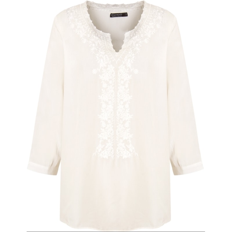 MOÇA BONITA - BLUSA VISCOSE PALA E DECOTE BORDADO M3/4 - OFF WHITE