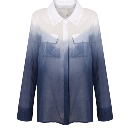 MOÇA BONITA -  CAMISA VOIL BICOLOR BOLSOS E MANGA MARTINGALE - MARINHO