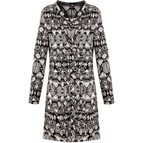 MOÇA BONITA - CHEMISE EM VISCOSE M/L ESTAMPA ETNICA - P&B