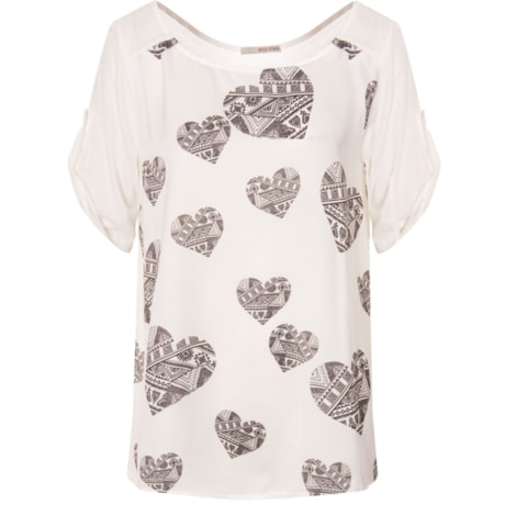 MOÇA BONITA - T-SHIRT CETIM CORAÇÕES - OFF WHITE