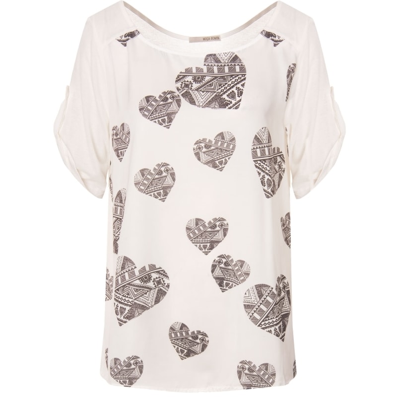 MOÇA BONITA - T-SHIRT CETIM CORAÇÕES - OFF WHITE
