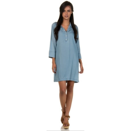 MOÇA BONITA - VESTIDO CHEMISE JEANS MANGA 3/4 COM BOTÕES - JEANS