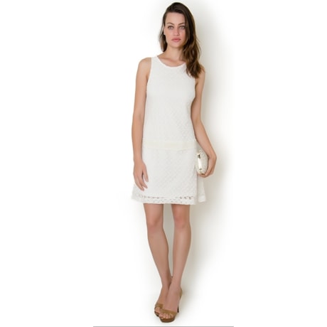 MOÇA BONITA - VESTIDO EM GUIPURE C/ BORD. PÉROLAS - OFF WHITE