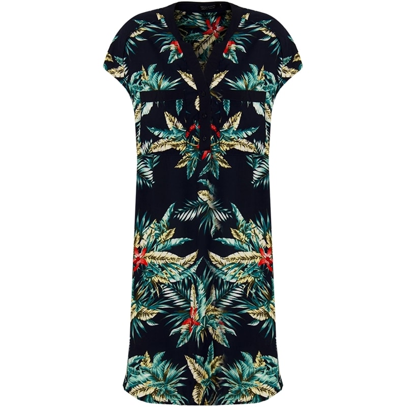MOÇA BONITA - VESTIDO EM VISCOSE ESTAMPA TROPICAL - MARINHO