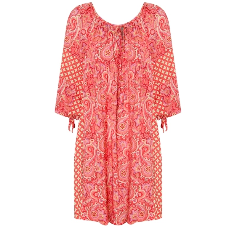 MOÇA BONITA - VESTIDO ESTAMPA CASCHEMERE C/RECORTES - LARANJA