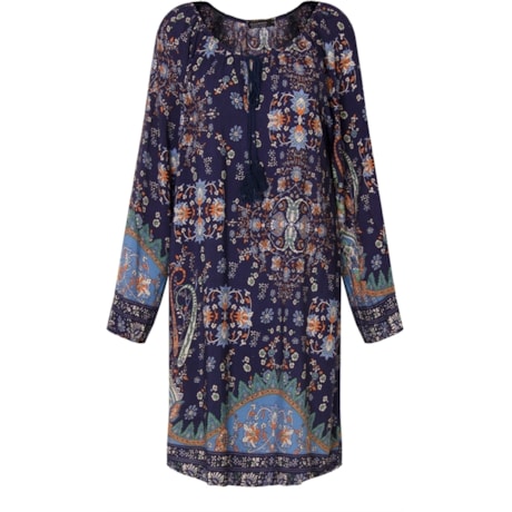 MOÇA BONITA - VESTIDO ESTAMPA CASCHMERE AMARRAÇÃO DECOTE - MARINHO