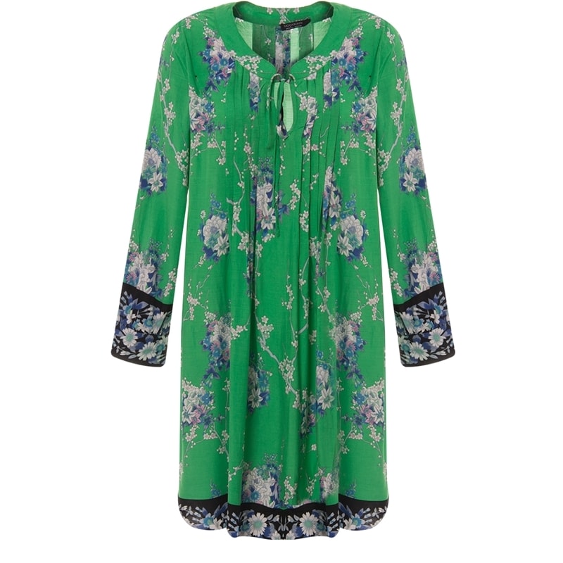 MOÇA BONITA - VESTIDO ESTAMPADO COM PREGAS MANGA LONGA MARTINGALE - VERDE