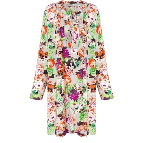 MOÇA BONITA - VESTIDO FLORAL NERVURAS M/L MARTINGALE - VERDE