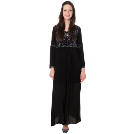MOÇA BONITA - VESTIDO LONGO BOHO BORDADO - PRETO MOÇA BONITA - VESTIDO LONGO BOHO BORDADO - PRETO