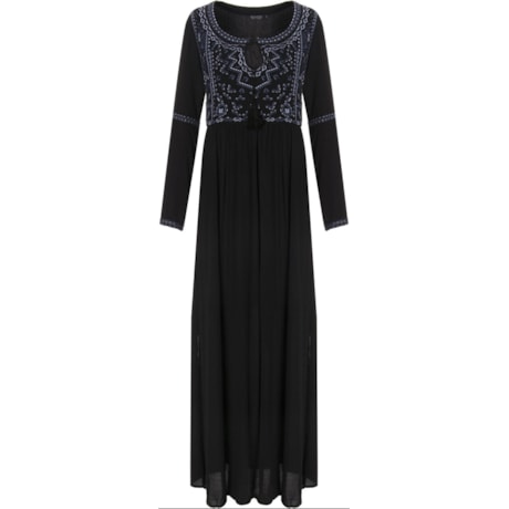 MOÇA BONITA - VESTIDO LONGO BOHO BORDADO - PRETO MOÇA BONITA - VESTIDO LONGO BOHO BORDADO - PRETO