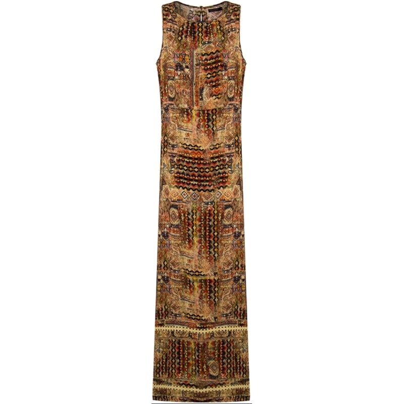 MOÇA BONITA - VESTIDO LONGO EM VISCOSE ESTAMPA ETNICA - LARANJA