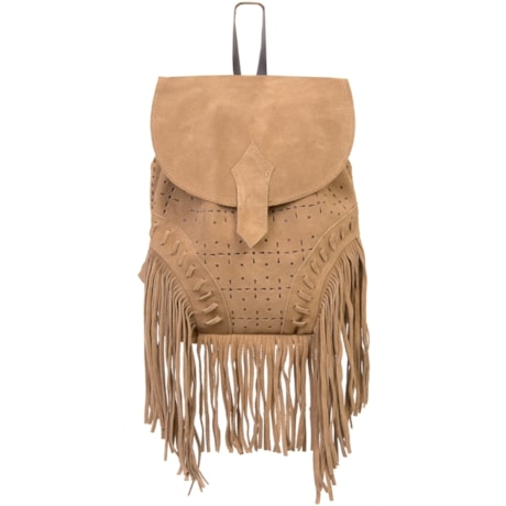 MOCHILA CAMURÇA TRABALHADA COM FRANJA - NATURAL