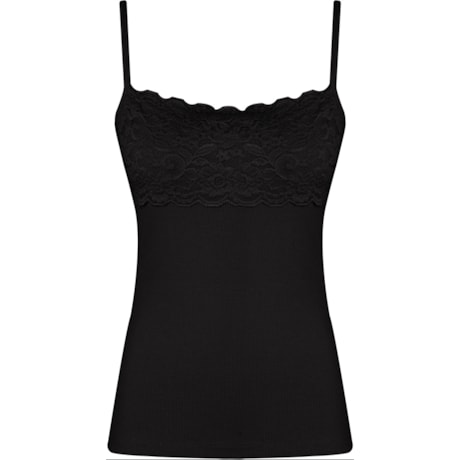 NICE CLUB - REGATA UNDERWEAR CANELADA PALA RENDA - PRETO