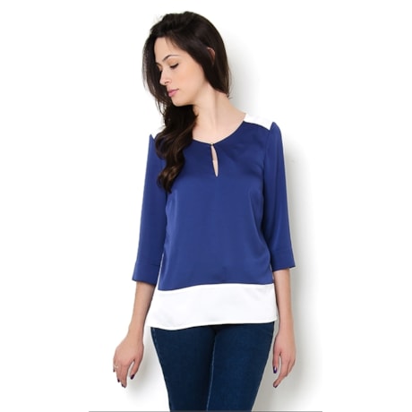 NUTRIA - BLUSA BICOLOR TOQUE DE SEDA MANGA 3/4 - AZUL