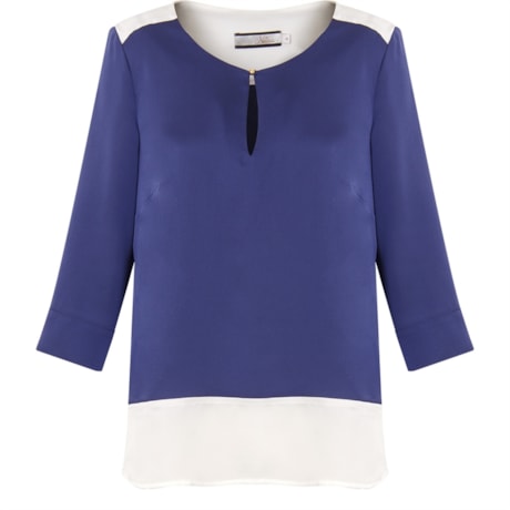 NUTRIA - BLUSA BICOLOR TOQUE DE SEDA MANGA 3/4 - AZUL