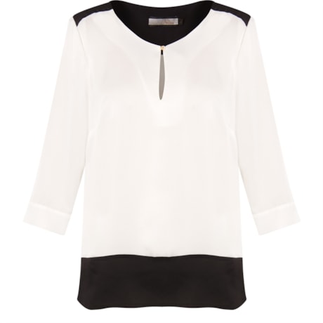 NUTRIA - BLUSA BICOLOR TOQUE DE SEDA MANGA 3/4 - OFF WHITE