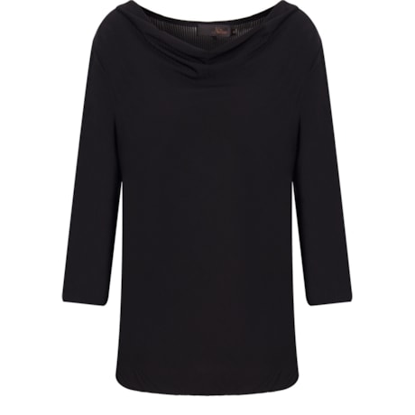 NUTRIA - BLUSA JERSEY GEOMETRICA GOLA DEGAGE - PRETO