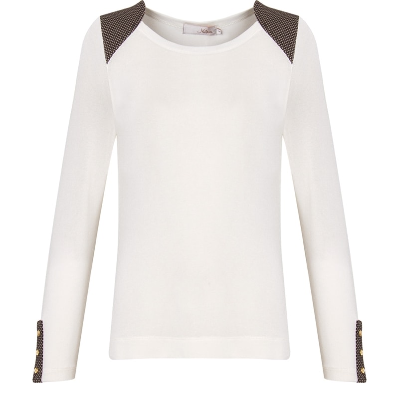 NUTRIA - BLUSA TRICOT DET. OMBROS E PUNHO - OFF WHITE