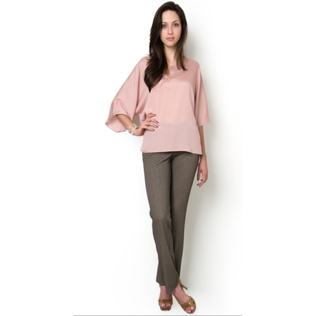 NUTRIA - CALÇA RETA MALHA PIQUET BICOLOR - CINZA