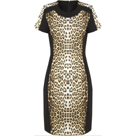 P.A. FASHION - VESTIDO TUBO RECORTE ANIMAL PRINT M/C - PRETO