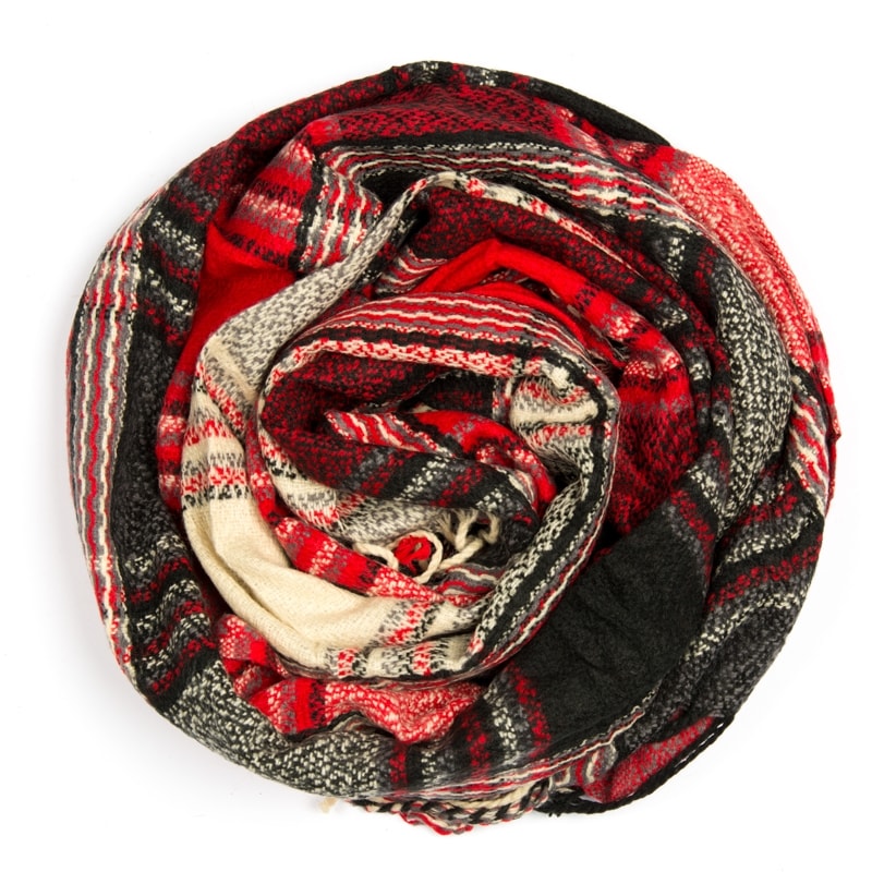 PASHIMINA CAPITOLLIUM MAXI  XADREZ FRANJAS - VERMELHO