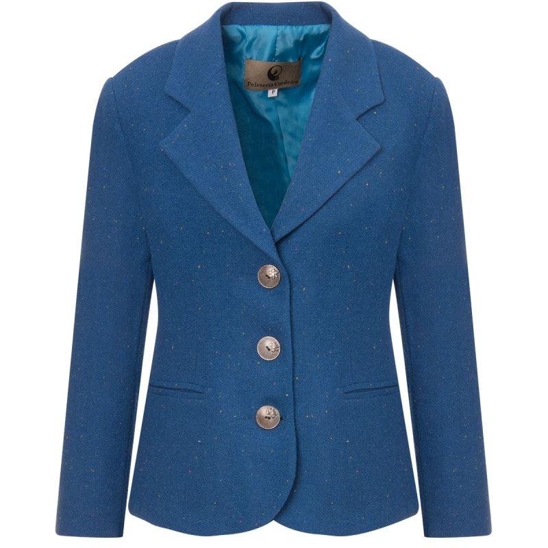 PELETERIA CORDEIRO - CASACO CURTO COLOR FIO BOUCLE - AZUL