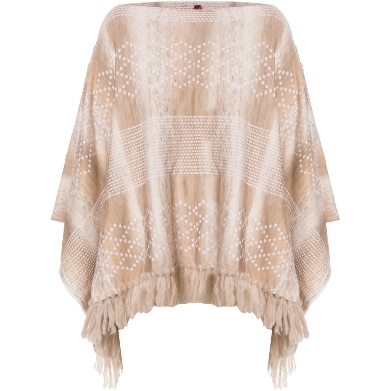 PONCHO TRICÔ JACQUARD A BENÇÃO ÉTNICO - BEGE