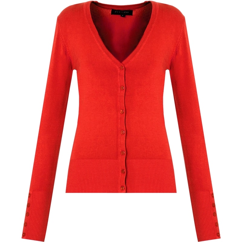 PUCCINI - CARDIGAN BÁSICO DECOTE V - CORAL