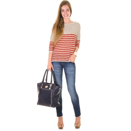 PULL AMPLO TRICOT LISTRADO LE NORD - VERMELHO